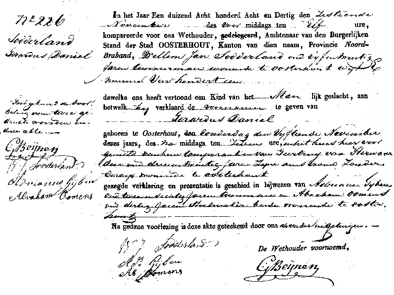 Akten van geboorte van Gerardus Dani�l Sodderland